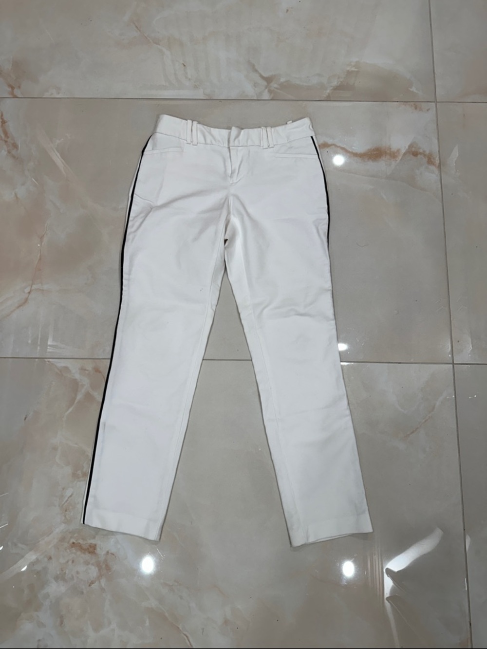 Women’s White Slim Trousers with Black Side Stripe